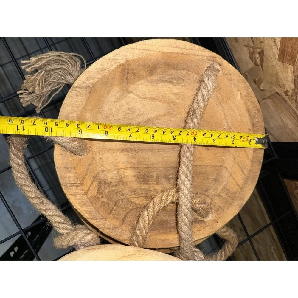 Rustic 3 Tier Wood Hanging Plant Stand Boho Jute Rope Fruit Basket Planter Tray
